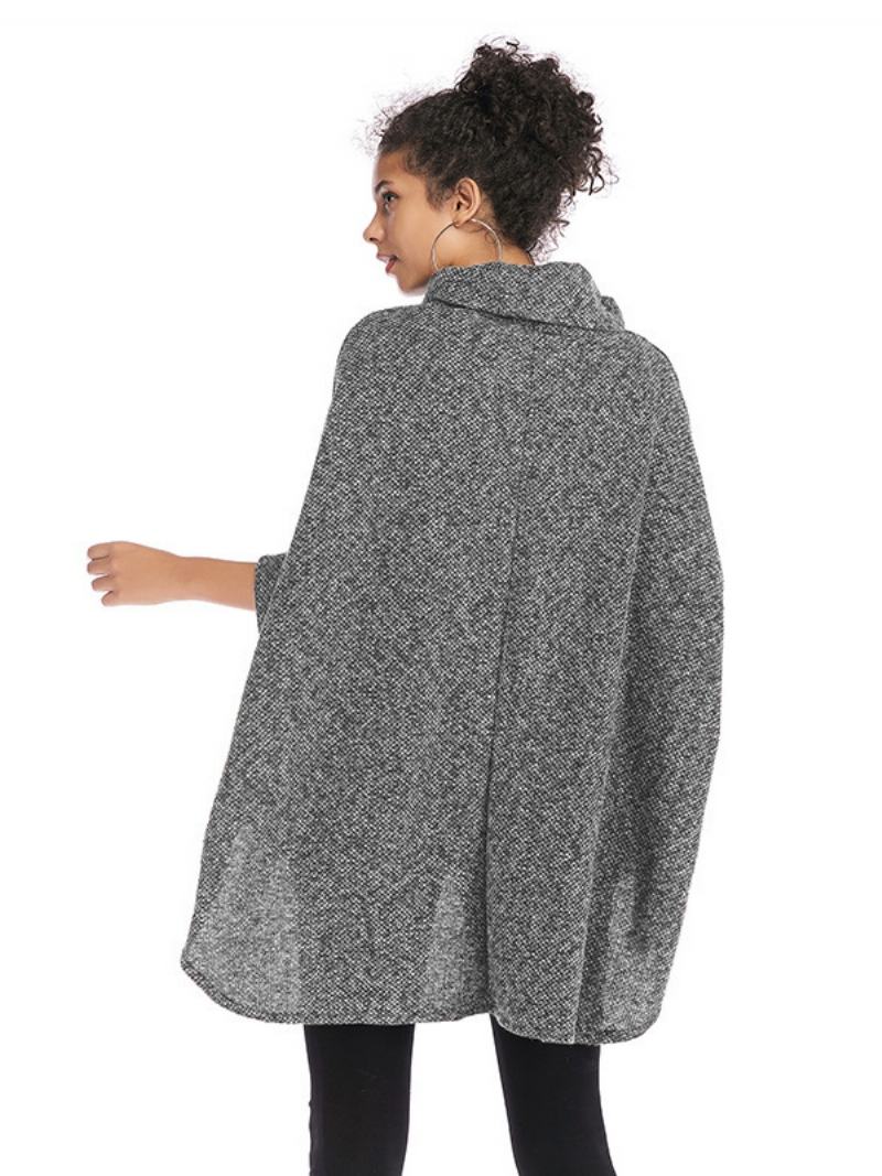 Γυναικεία Μισά Μανίκια Cape Ψηλός Γιακάς Oversized Casual Elegant Poncho - Ανοικτό Γκρι