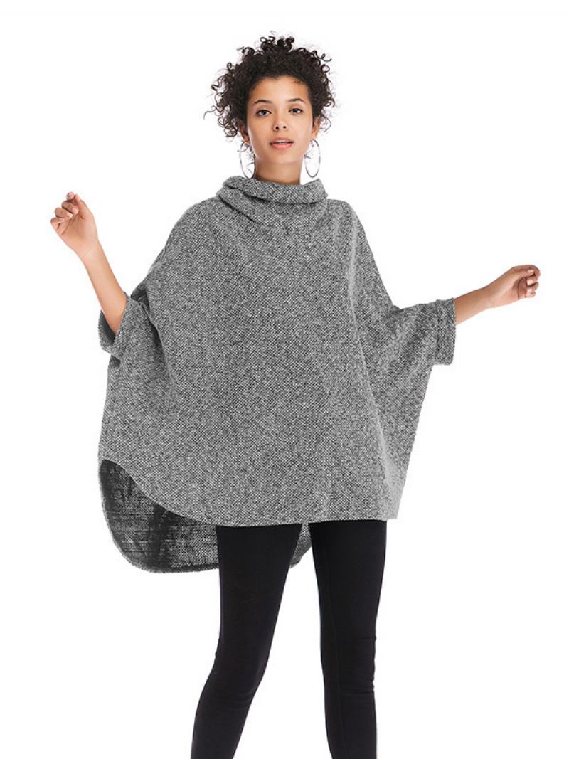 Γυναικεία Μισά Μανίκια Cape Ψηλός Γιακάς Oversized Casual Elegant Poncho - Ανοικτό Γκρι