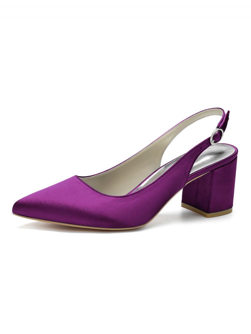 Γυναικεία Μπλοκ Φτέρνα Slingback Pumps Pointy Toe - Δαμάσκηνο