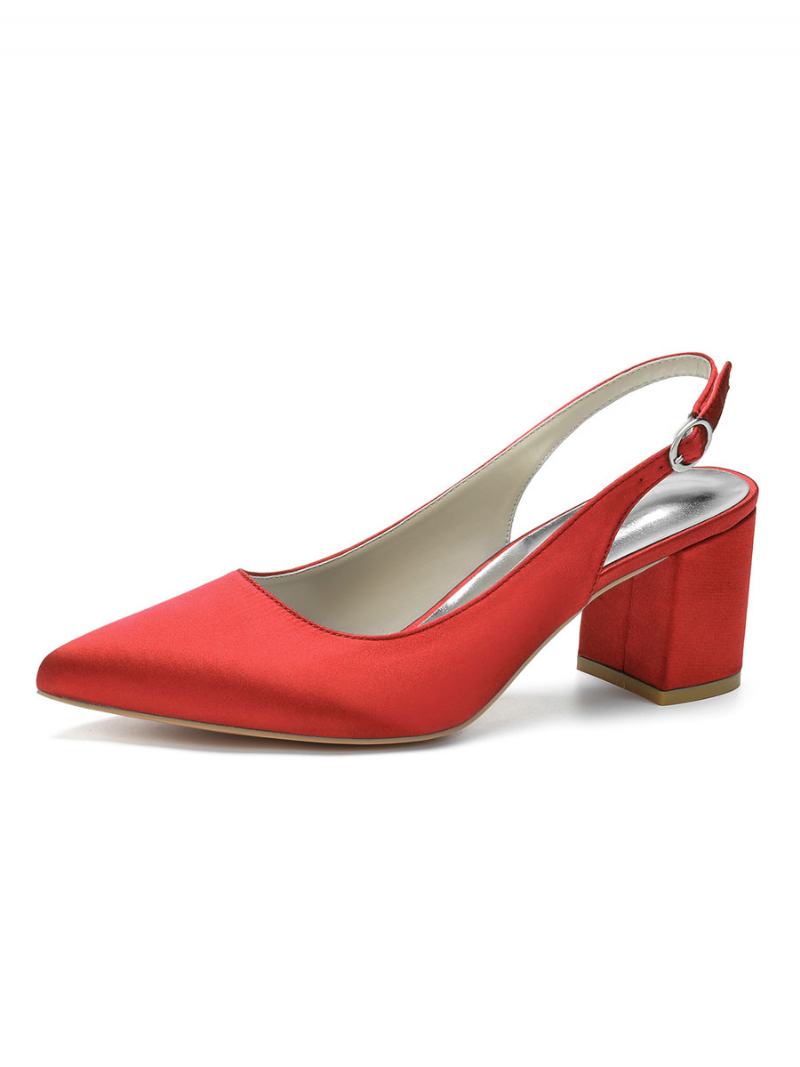 Γυναικεία Μπλοκ Φτέρνα Slingback Pumps Pointy Toe - Κόκκινο