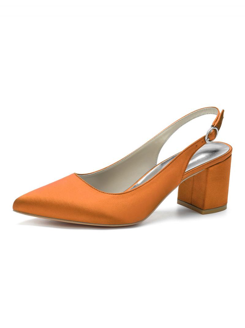 Γυναικεία Μπλοκ Φτέρνα Slingback Pumps Pointy Toe - Πορτοκαλί