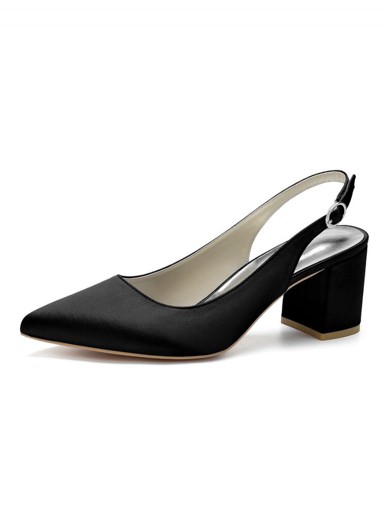 Γυναικεία Μπλοκ Φτέρνα Slingback Pumps Pointy Toe - Μαύρο