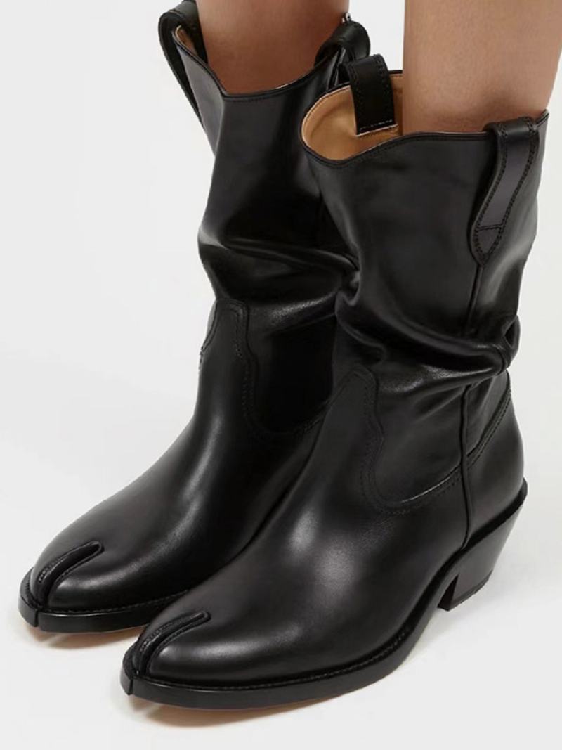 Γυναικεία Μποτάκια Μαύρα Χονδρά Τακούνι Slouch Toe Booties