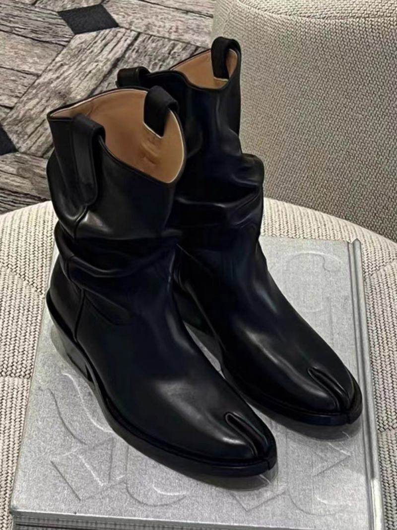 Γυναικεία Μποτάκια Μαύρα Χονδρά Τακούνι Slouch Toe Booties - Μαύρος