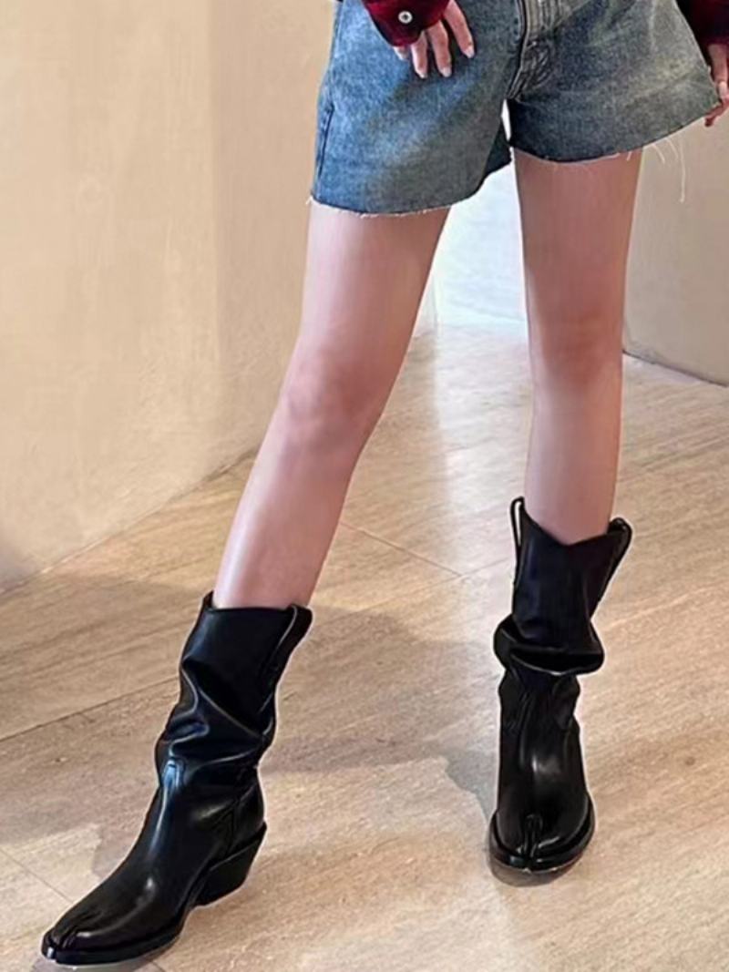 Γυναικεία Μποτάκια Μαύρα Χονδρά Τακούνι Slouch Toe Booties - Μαύρος