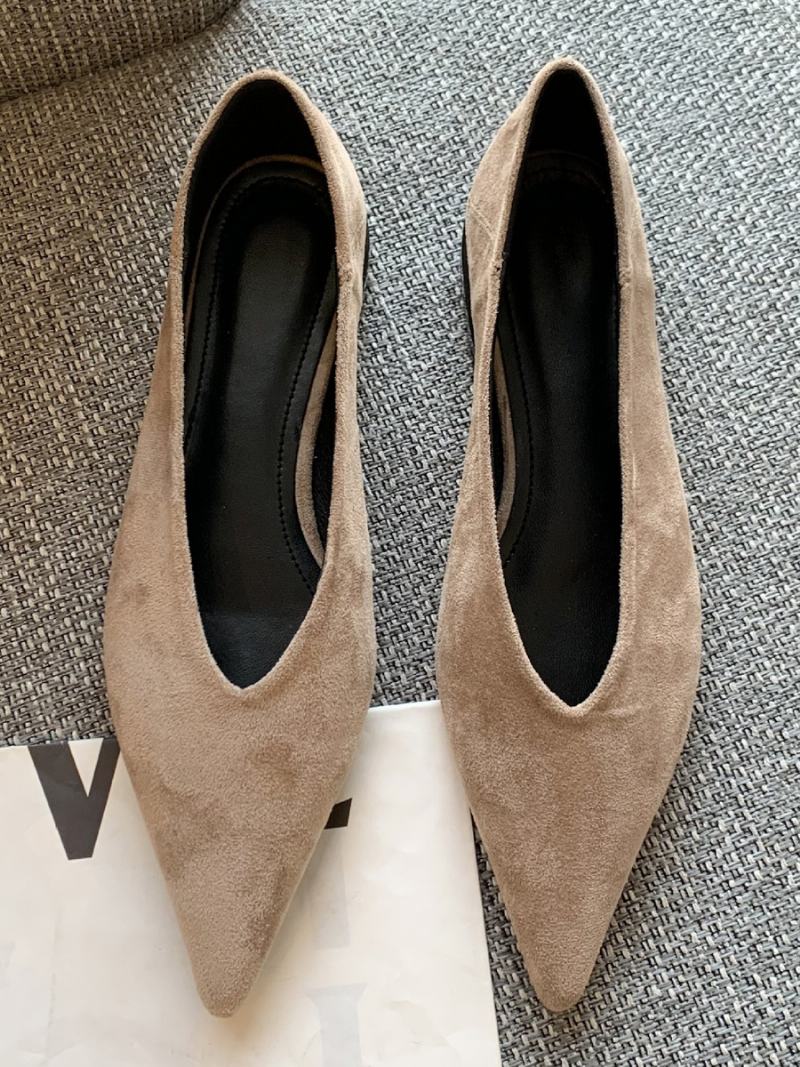 Γυναικεία Μυτερά Παπούτσια Suede Slip On Ballet Flat Για - Χακί