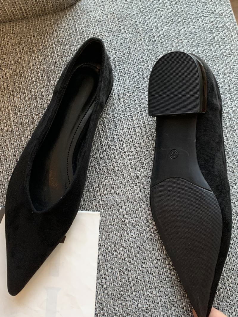 Γυναικεία Μυτερά Παπούτσια Suede Slip On Ballet Flat Για - Μαύρο