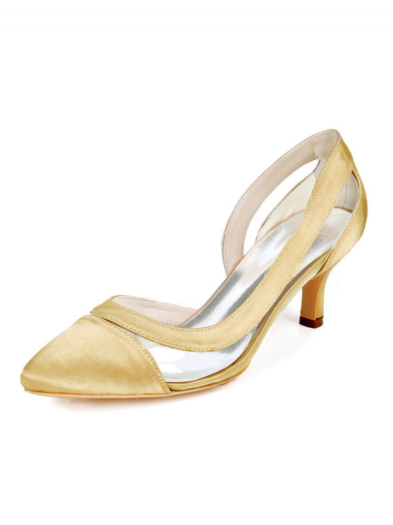 Γυναικεία Νυφικά Παπούτσια Kitten Heel Pointed Toe Clear Pumps - Χρυσό