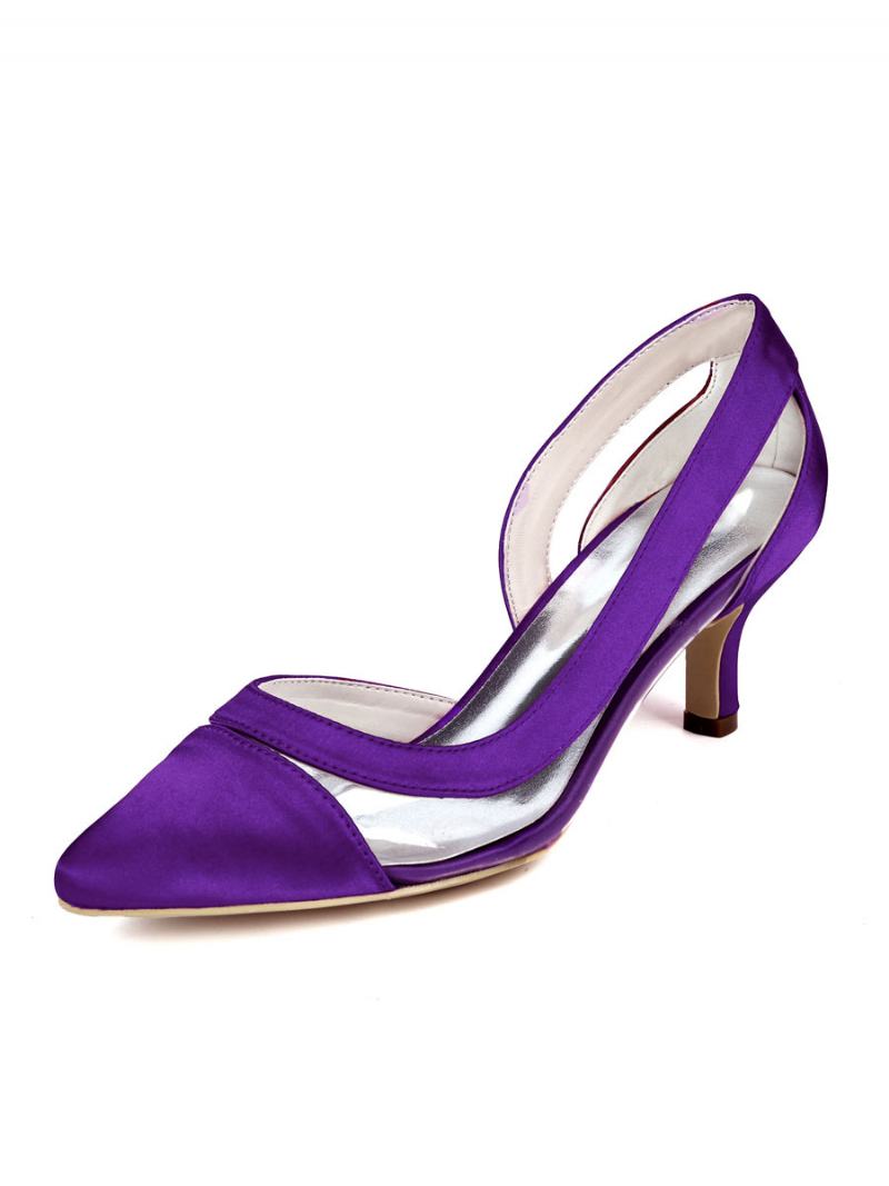 Γυναικεία Νυφικά Παπούτσια Kitten Heel Pointed Toe Clear Pumps - Βαθύ Μωβ