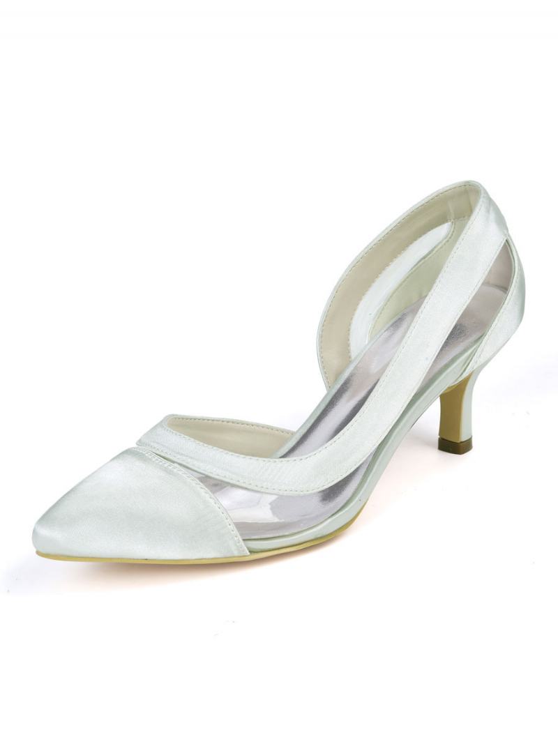 Γυναικεία Νυφικά Παπούτσια Kitten Heel Pointed Toe Clear Pumps - Ασημί