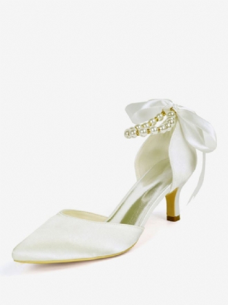 Γυναικεία Νυφικά Παπούτσια Pearls Ankle Strap Tie Up Kitten Heels