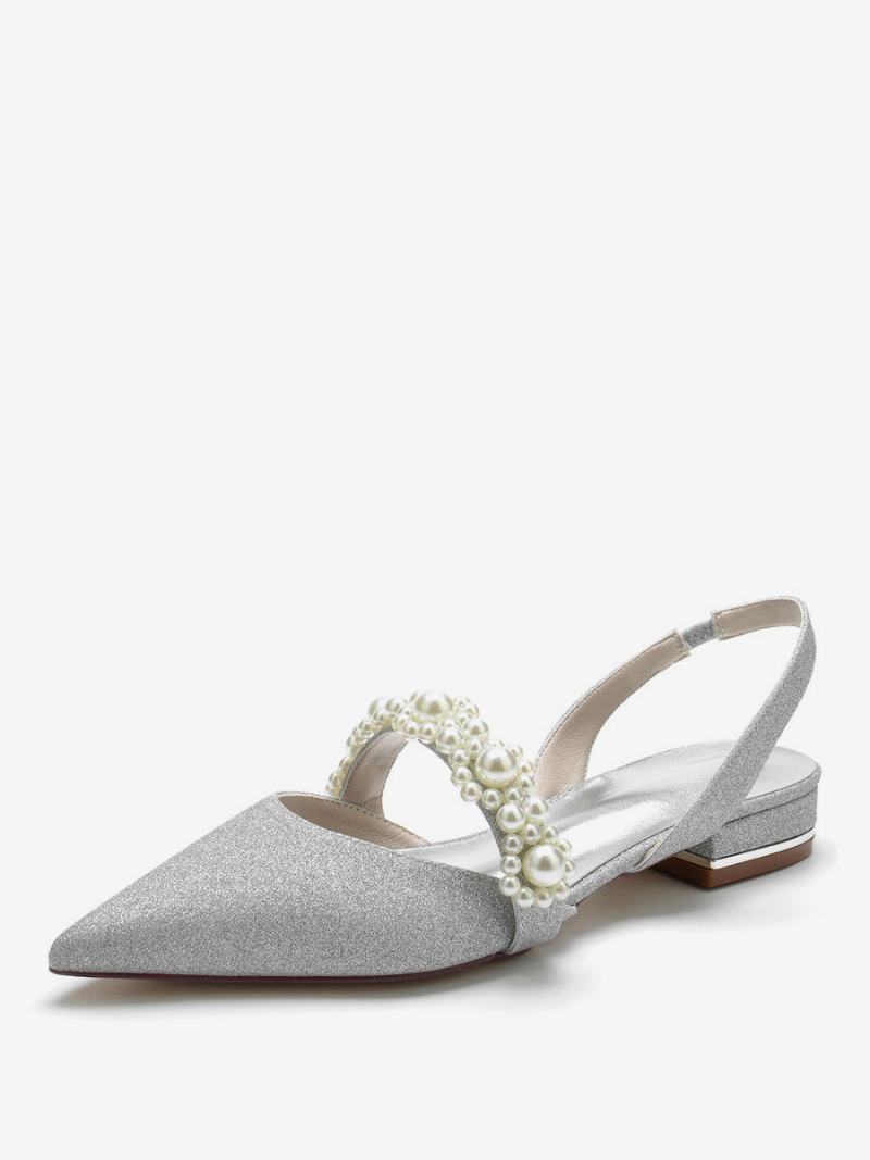 Γυναικεία Νυφικά Παπούτσια Pearls Slingback Flats - Ασημί