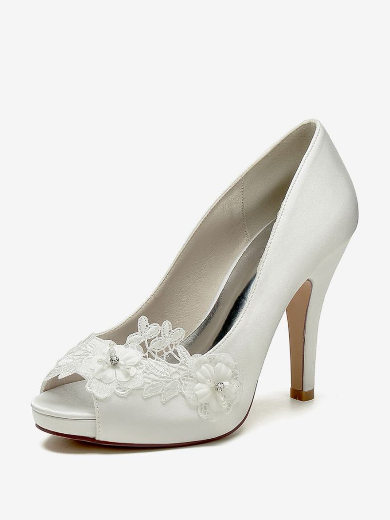 Γυναικεία Νυφικά Παπούτσια Pumps Satin Peep Toe - Ελεφαντοστού