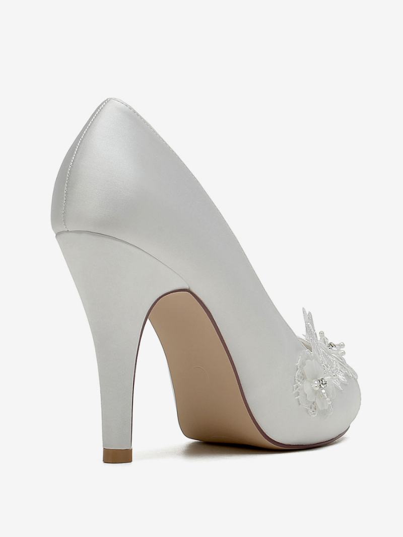 Γυναικεία Νυφικά Παπούτσια Pumps Satin Peep Toe - Ελεφαντοστού