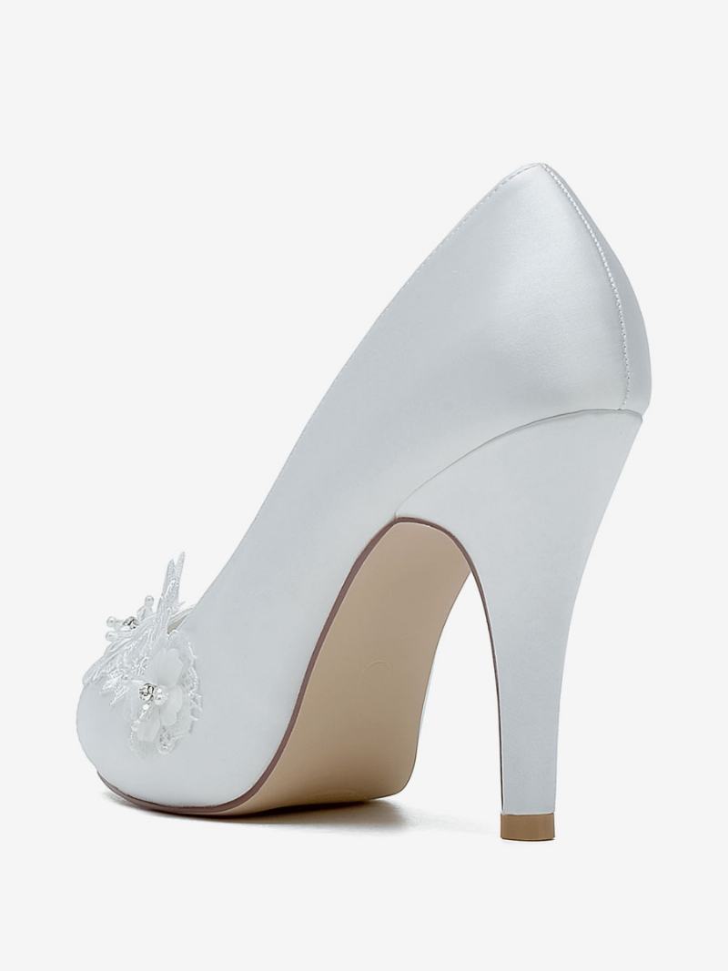 Γυναικεία Νυφικά Παπούτσια Pumps Satin Peep Toe - Λευκό