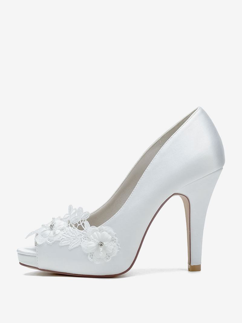 Γυναικεία Νυφικά Παπούτσια Pumps Satin Peep Toe - Λευκό