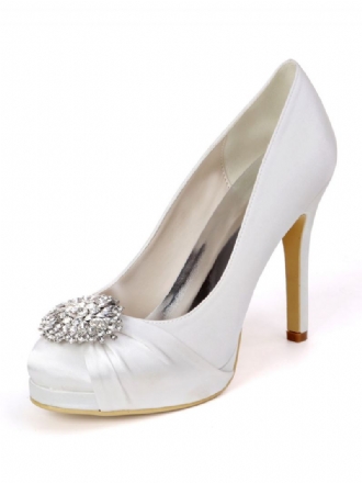 Γυναικεία Νυφικά Παπούτσια Rhinestone Platform Pumps Με Τακούνι Σε Σατέν