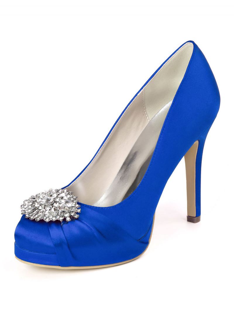 Γυναικεία Νυφικά Παπούτσια Rhinestone Platform Pumps Με Τακούνι Σε Σατέν - Βασιλικό Μπλε