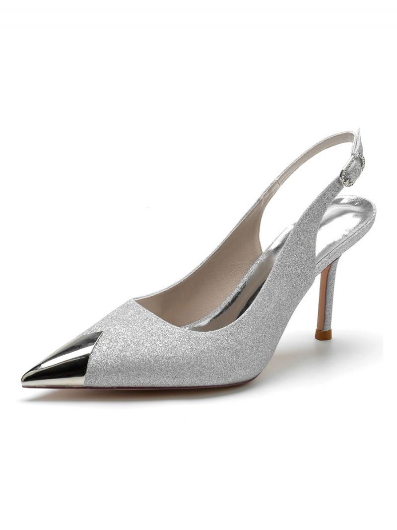 Γυναικεία Νυφικά Παπούτσια Slingback Stiletto Heel Bridal Pumps - Ασημί