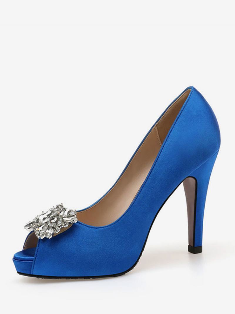 Γυναικεία Νυφικά Παπούτσια Με Τακούνι Peep Toe Rhinestone Pumps - Μπλε