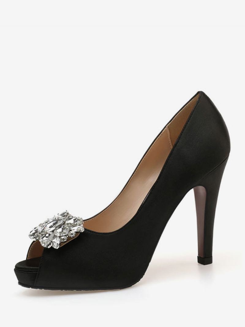 Γυναικεία Νυφικά Παπούτσια Με Τακούνι Peep Toe Rhinestone Pumps - Μαύρο