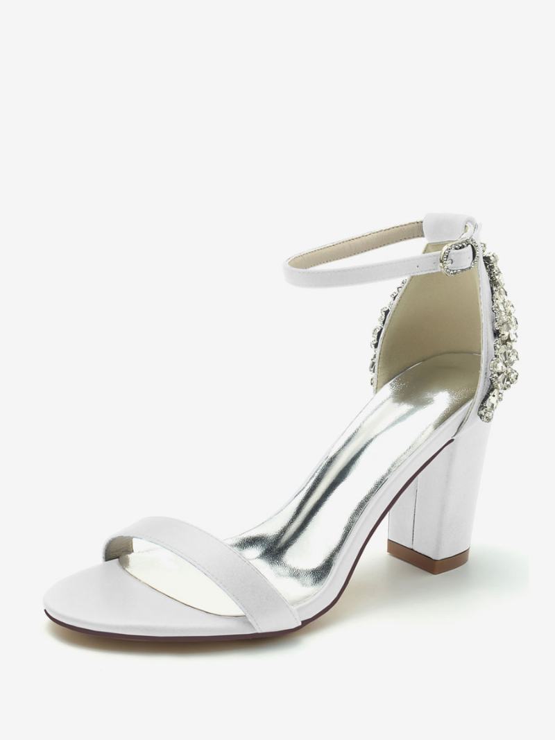 Γυναικεία Νυφικά Παπούτσια Σατέν Ivory Rhinestones Open Toe Σανδάλια - Λευκό