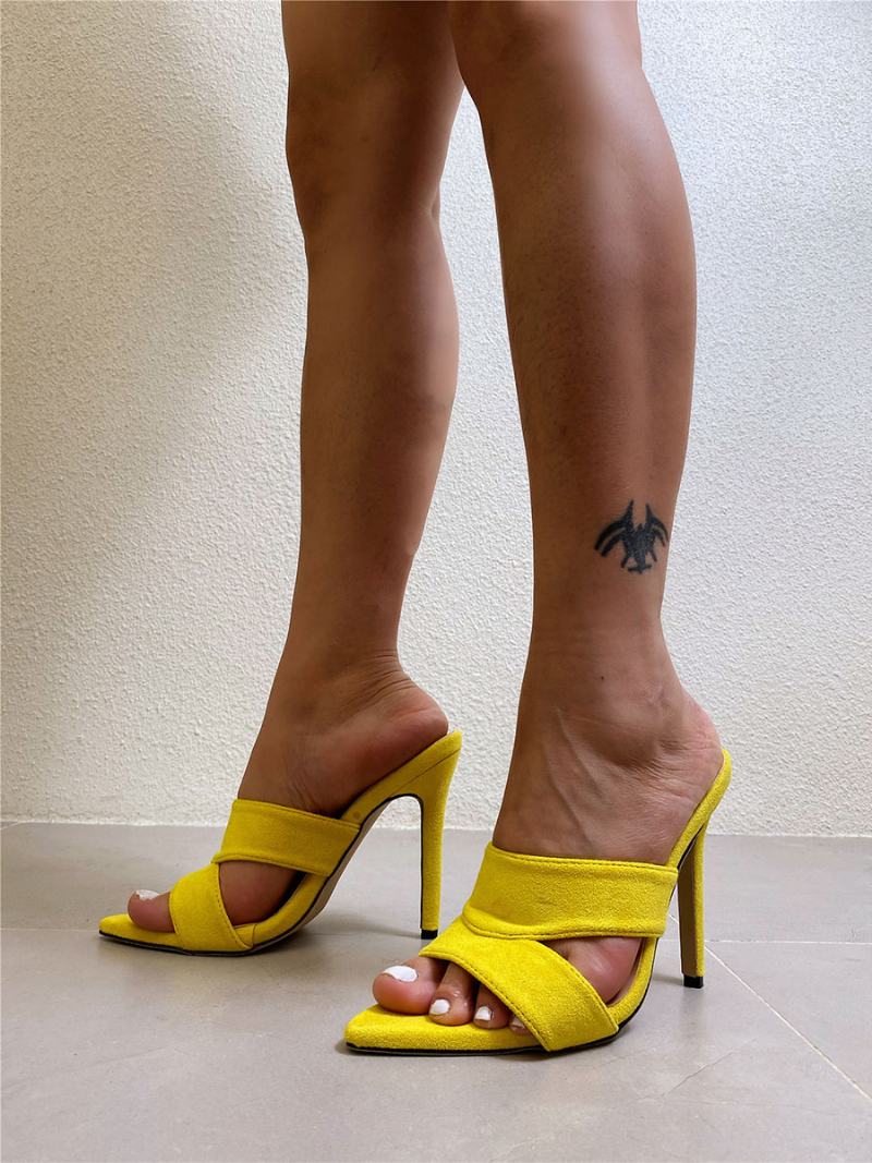 Γυναικεία Πέδιλα Slide Chic Micro Suede Παντόφλες Stiletto Toe - Κίτρινο