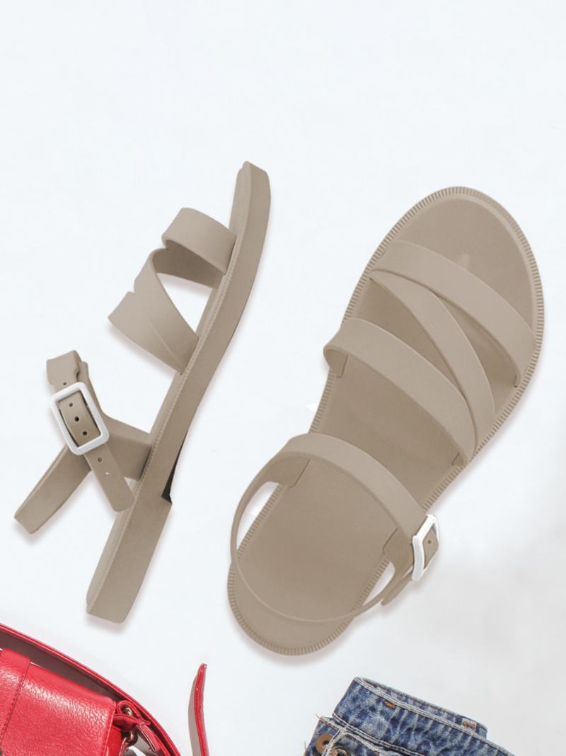 Γυναικεία Πέδιλα Slide Ecru White Strappy Casual Παπούτσια Σανδάλι - Σαμπάνια