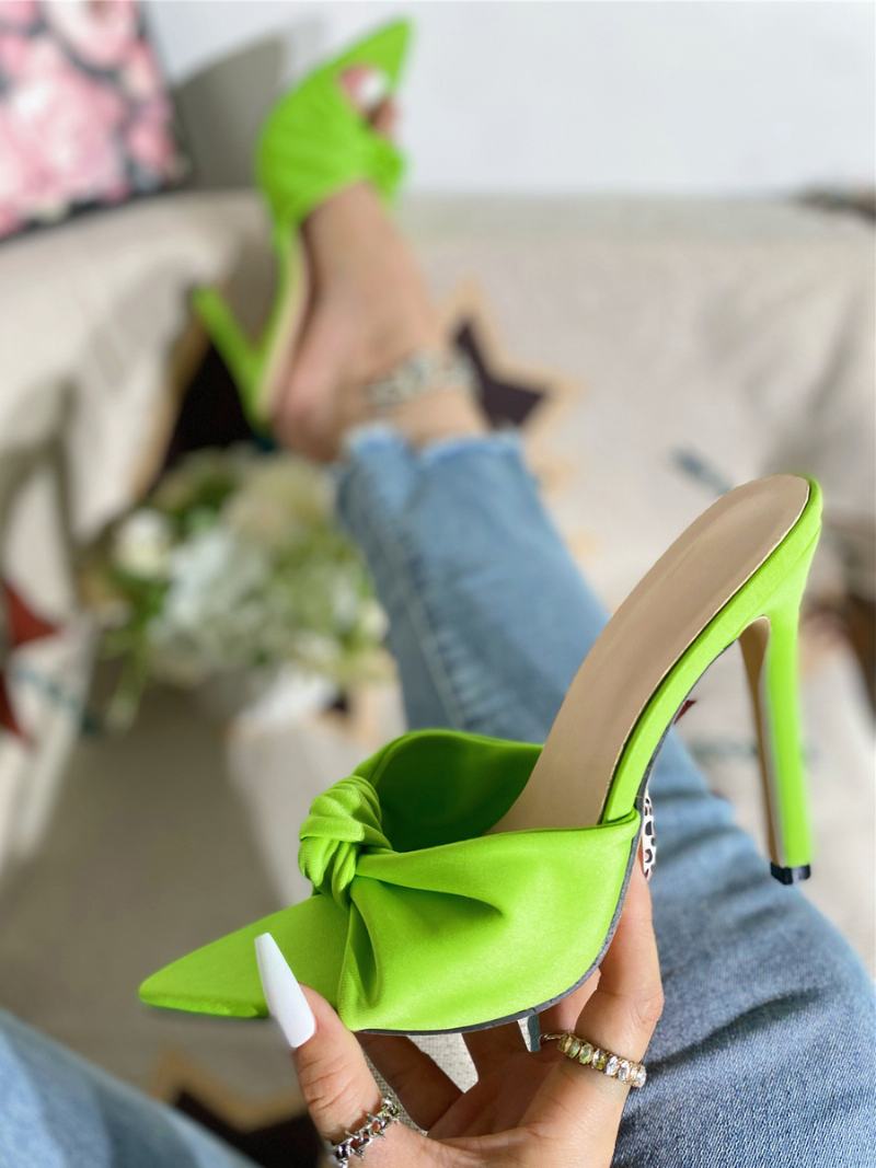 Γυναικεία Πέδιλα Slide Κομψά Πλισέ Nubuck Πολύχρωμα Peep Toe Stiletto Heel Παντόφλες - Πράσινο