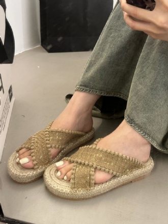 Γυναικεία Πέδιλα Slide Πλακέ Παντόφλες Bohemian Textile Woven Open Toe