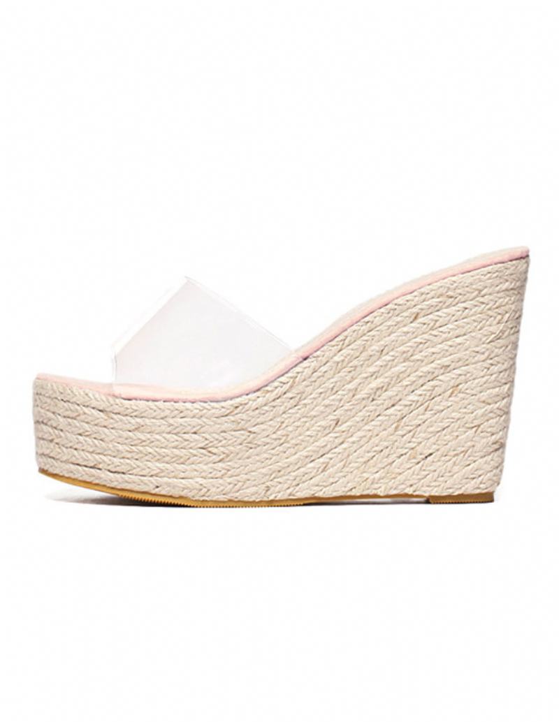 Γυναικεία Πέδιλα Βερίκοκο Wedge Clear Peep Toe Mule Espadrille Wedges - Ροζ