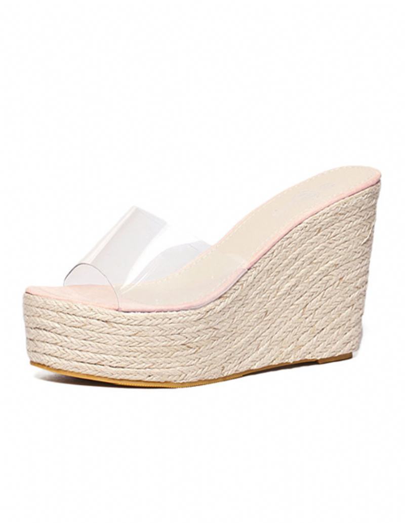 Γυναικεία Πέδιλα Βερίκοκο Wedge Clear Peep Toe Mule Espadrille Wedges - Ροζ