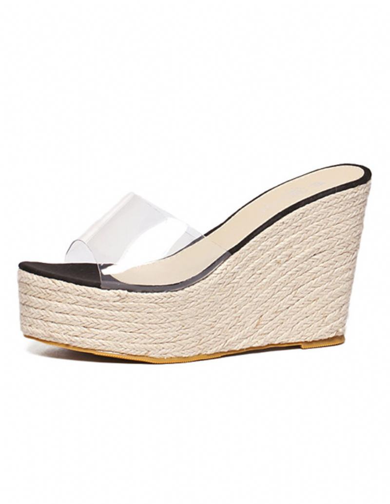 Γυναικεία Πέδιλα Βερίκοκο Wedge Clear Peep Toe Mule Espadrille Wedges - Μαύρο