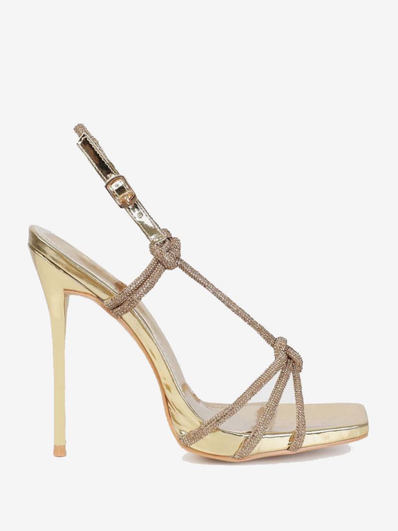 Γυναικεία Πέδιλα Με Τακούνι Gold Glitter Open Toestiletto Heel Sandals Παπούτσια Πάρτι - Χρυσό