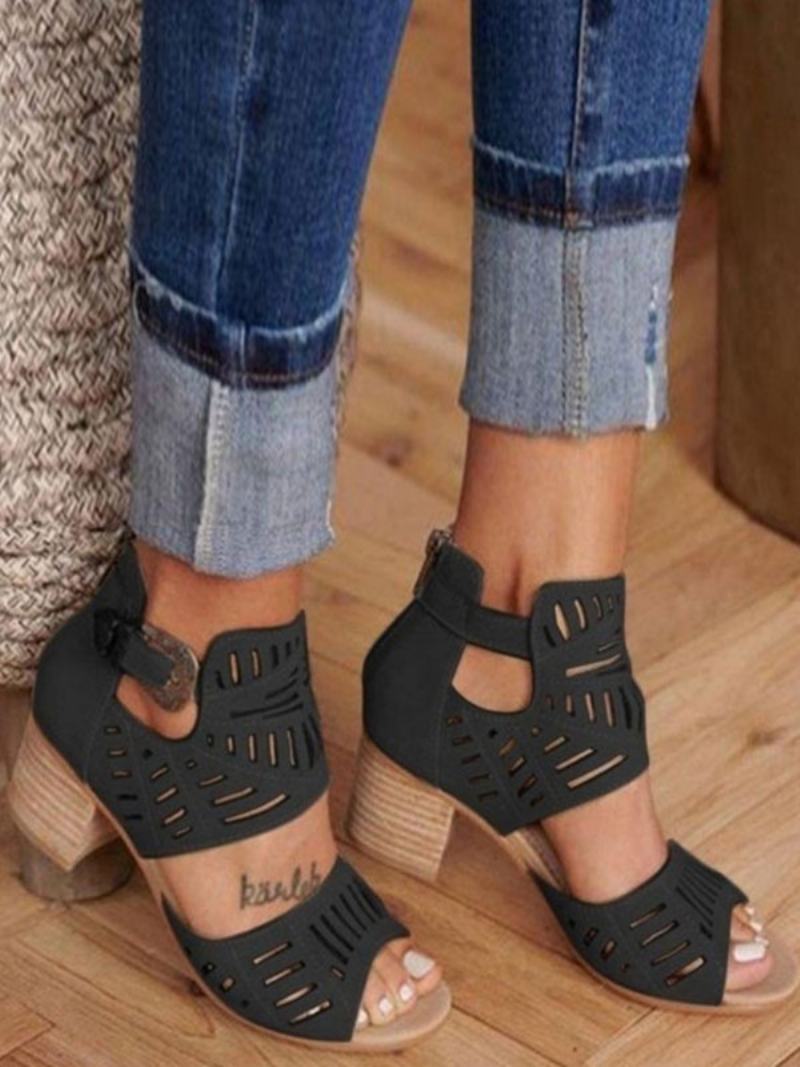 Γυναικεία Πέδιλα Με Τακούνι Open Toe Chunky Heel Sindals Terry