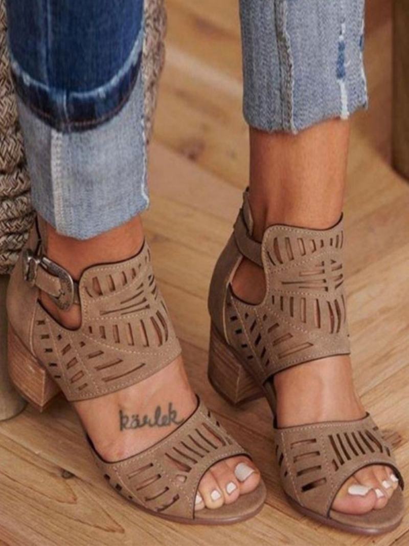 Γυναικεία Πέδιλα Με Τακούνι Open Toe Chunky Heel Sindals Terry - Καφέ Καφέ