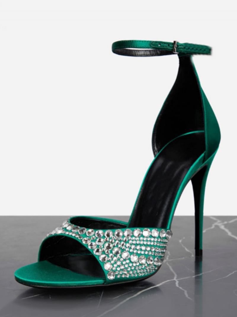 Γυναικεία Πέδιλα Με Τακούνι Peep Toe Rhinestones Stiletto Heel - Πράσινο