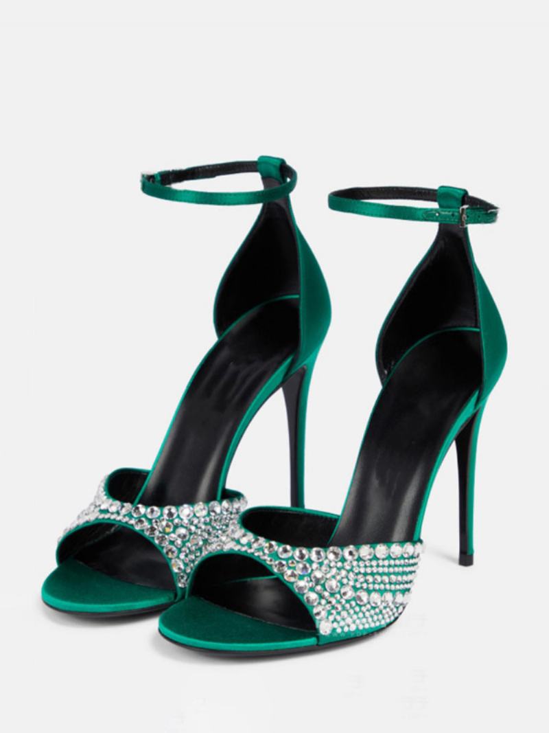 Γυναικεία Πέδιλα Με Τακούνι Peep Toe Rhinestones Stiletto Heel - Πράσινο