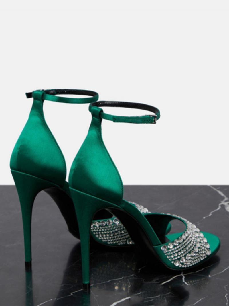 Γυναικεία Πέδιλα Με Τακούνι Peep Toe Rhinestones Stiletto Heel - Πράσινο