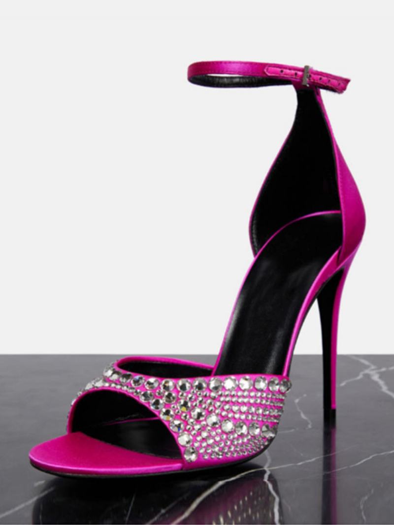 Γυναικεία Πέδιλα Με Τακούνι Peep Toe Rhinestones Stiletto Heel - Ροζ