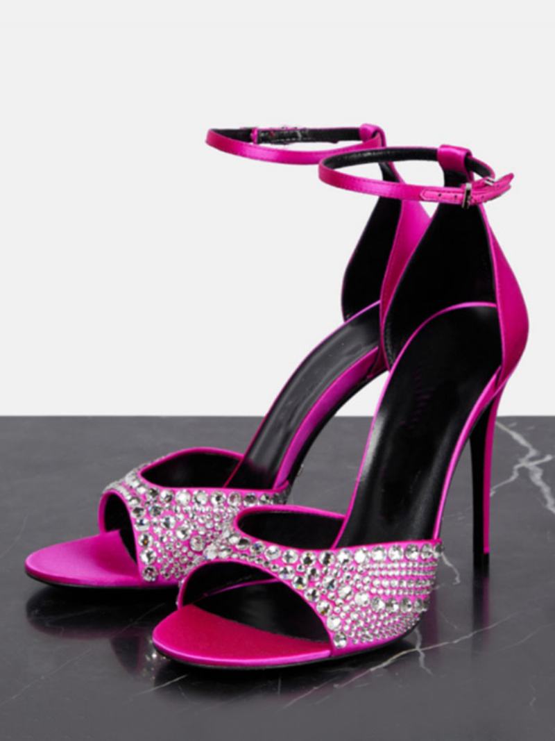 Γυναικεία Πέδιλα Με Τακούνι Peep Toe Rhinestones Stiletto Heel - Ροζ