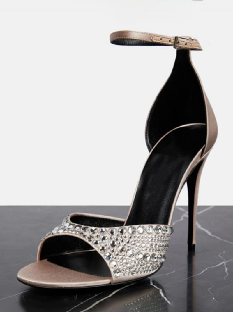 Γυναικεία Πέδιλα Με Τακούνι Peep Toe Rhinestones Stiletto Heel - Σαμπάνια