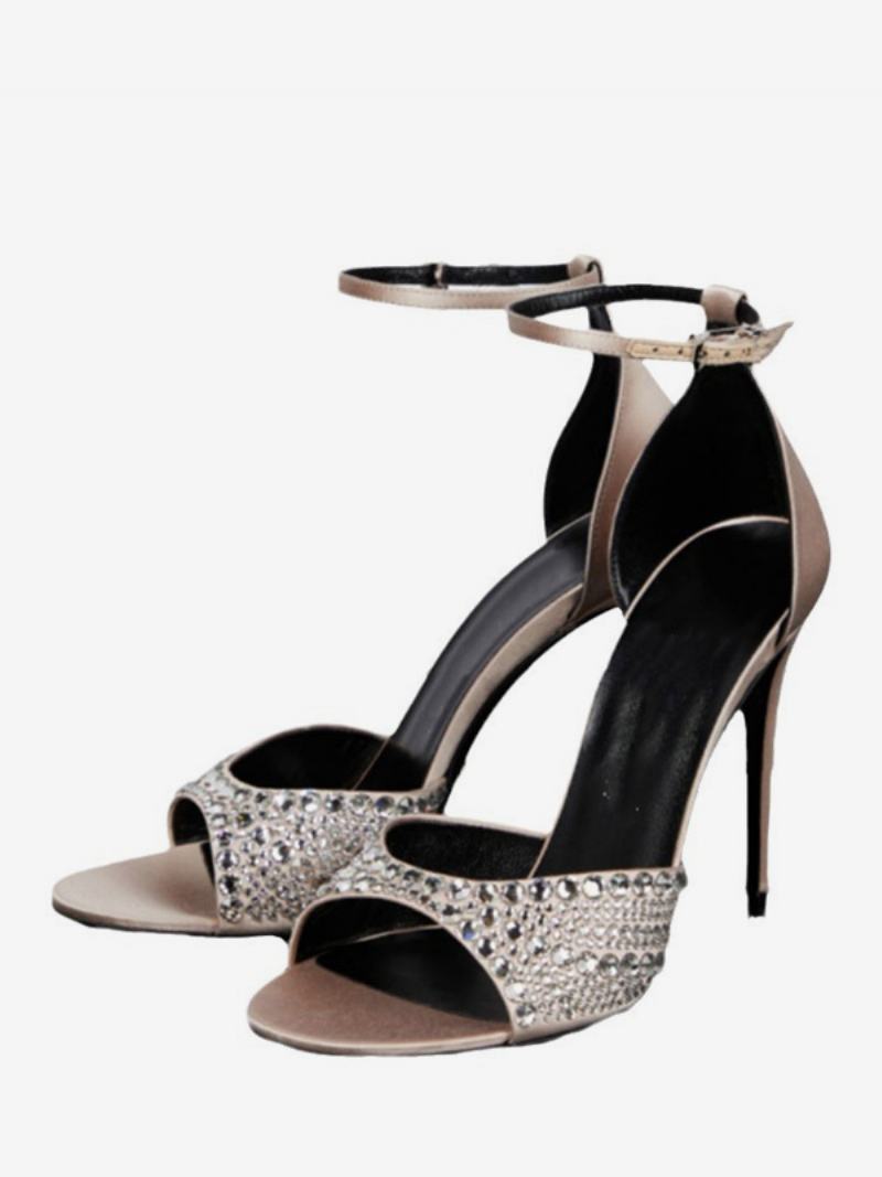 Γυναικεία Πέδιλα Με Τακούνι Peep Toe Rhinestones Stiletto Heel - Σαμπάνια