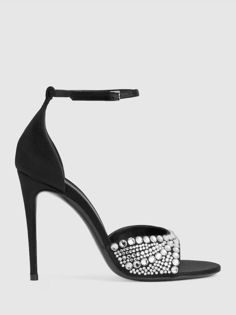 Γυναικεία Πέδιλα Με Τακούνι Peep Toe Rhinestones Stiletto Heel - Μαύρο