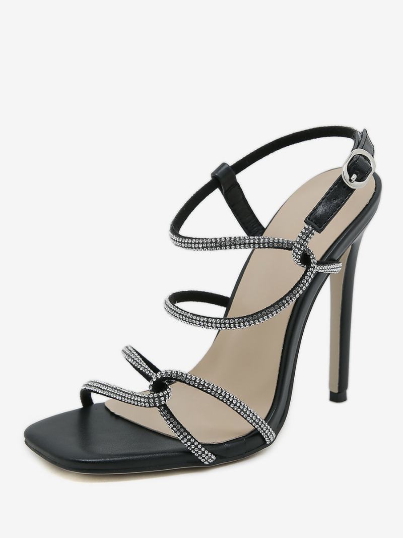 Γυναικεία Πέδιλα Με Τακούνι Peep Toe Stiletto Heel Sandals Pu Δέρμα - Μαύρο