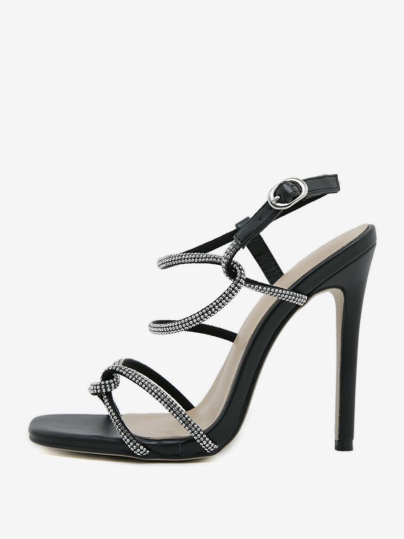 Γυναικεία Πέδιλα Με Τακούνι Peep Toe Stiletto Heel Sandals Pu Δέρμα - Μαύρο