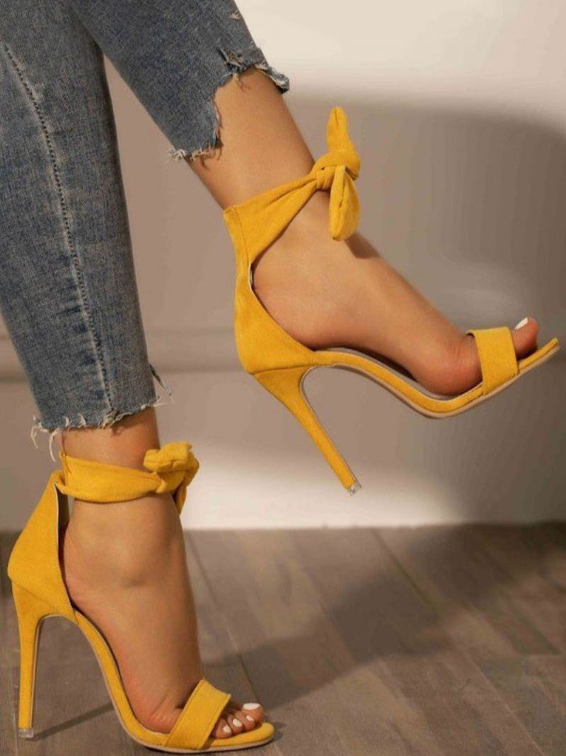 Γυναικεία Πέδιλα Με Τακούνι Stiletto Prom Κόμπους Σε Faux Suede - Κίτρινο