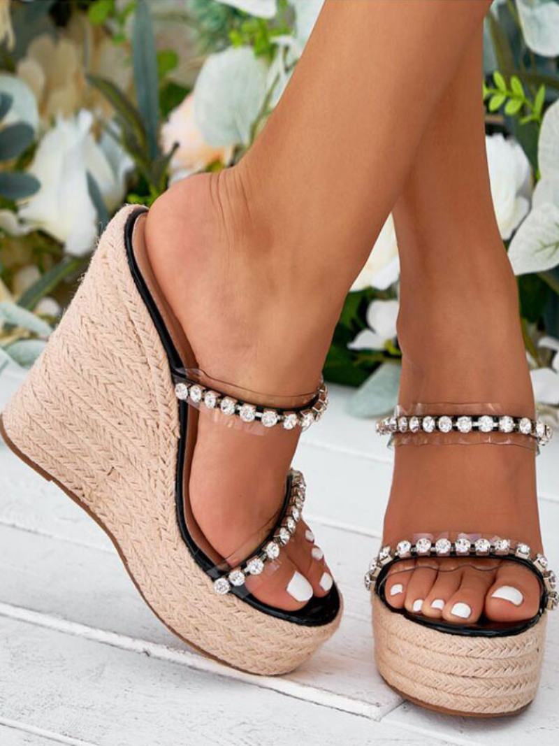 Γυναικεία Πέδιλα Στρας Mule Platform Wedge - Μαύρο