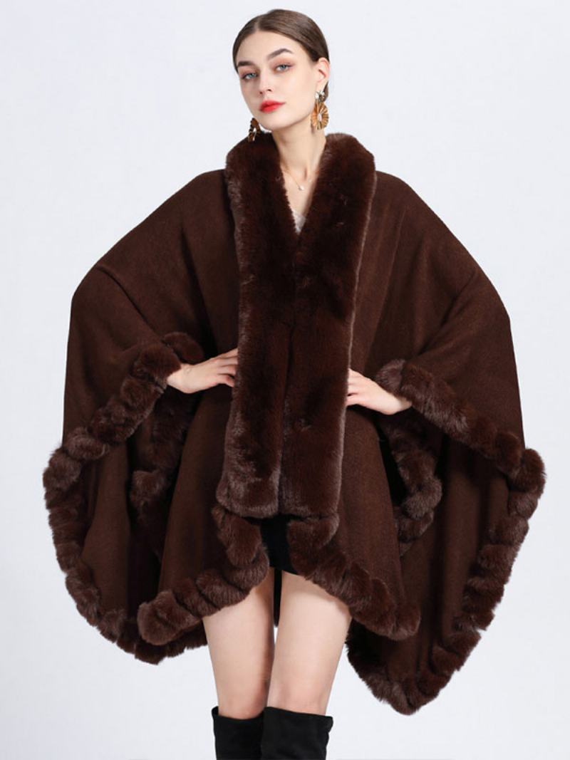 Γυναικεία Παλτό Πόντσο Από Faux Fur Cape Winter Outerwear - Καφέ Καφέ