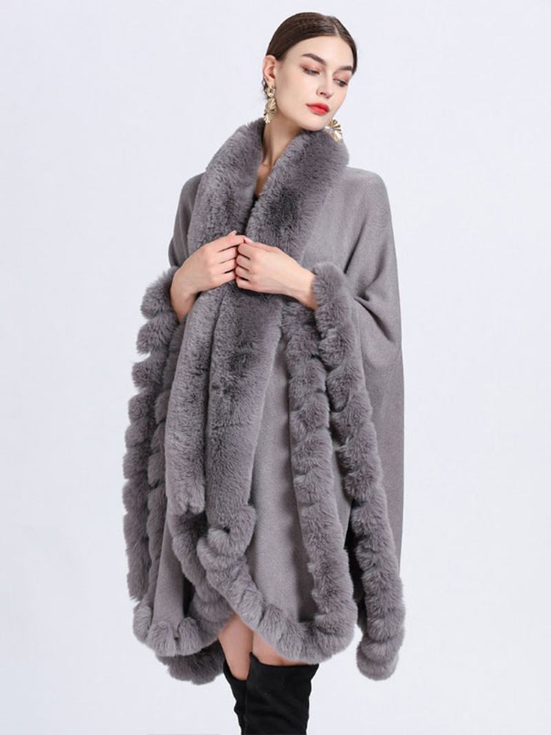 Γυναικεία Παλτό Πόντσο Από Faux Fur Cape Winter Outerwear - Γκρι